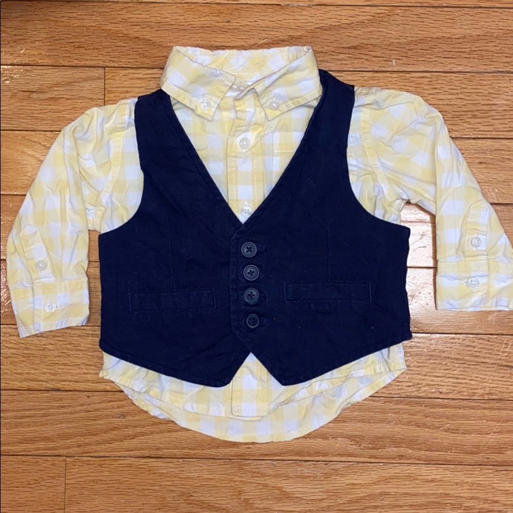Gymboree Dress Shirt Vest Set Bundle Yellow Check